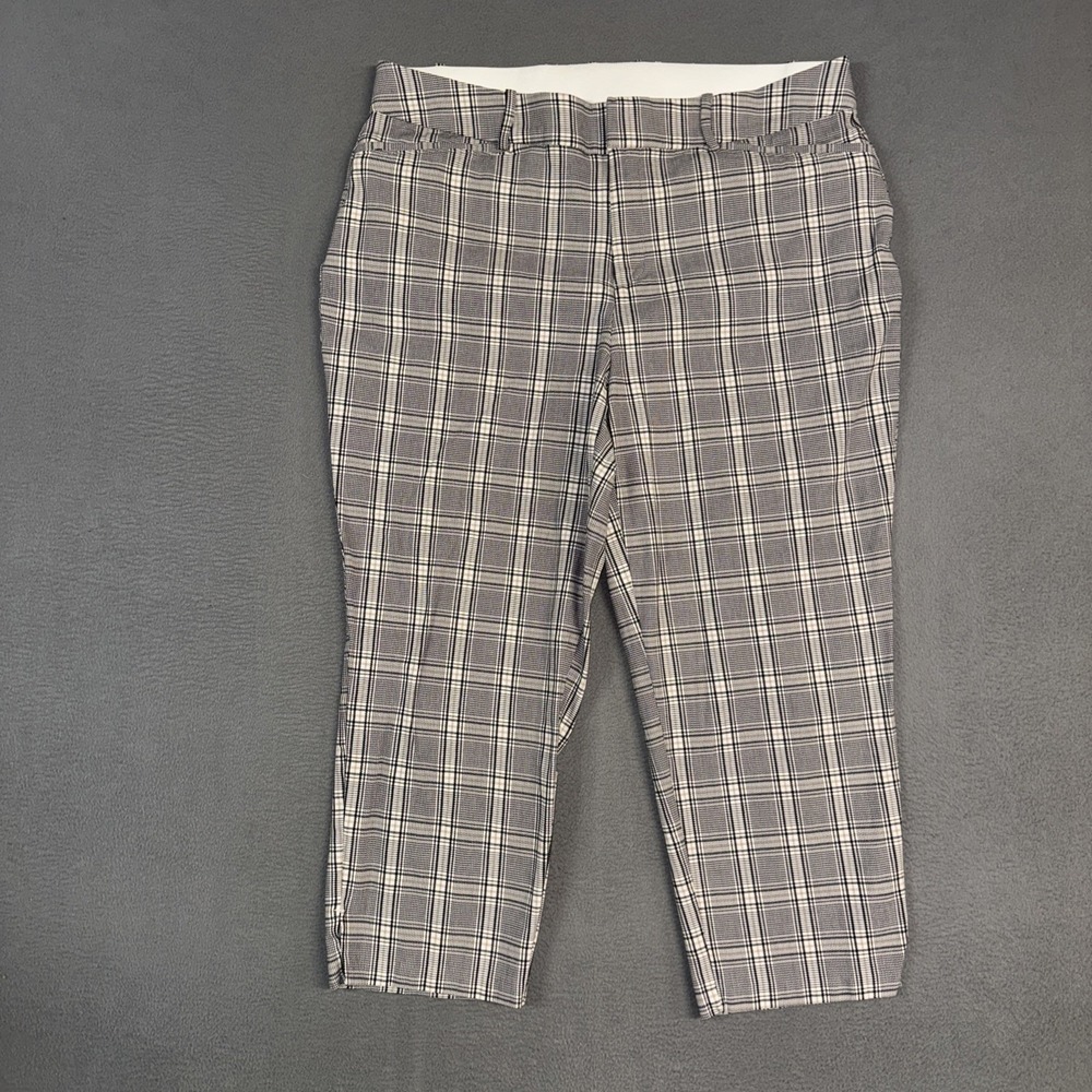 Ava & Viv Pants Womens 17 XXL Gray Plaid Straight Elastic Waistband Cotton Dress